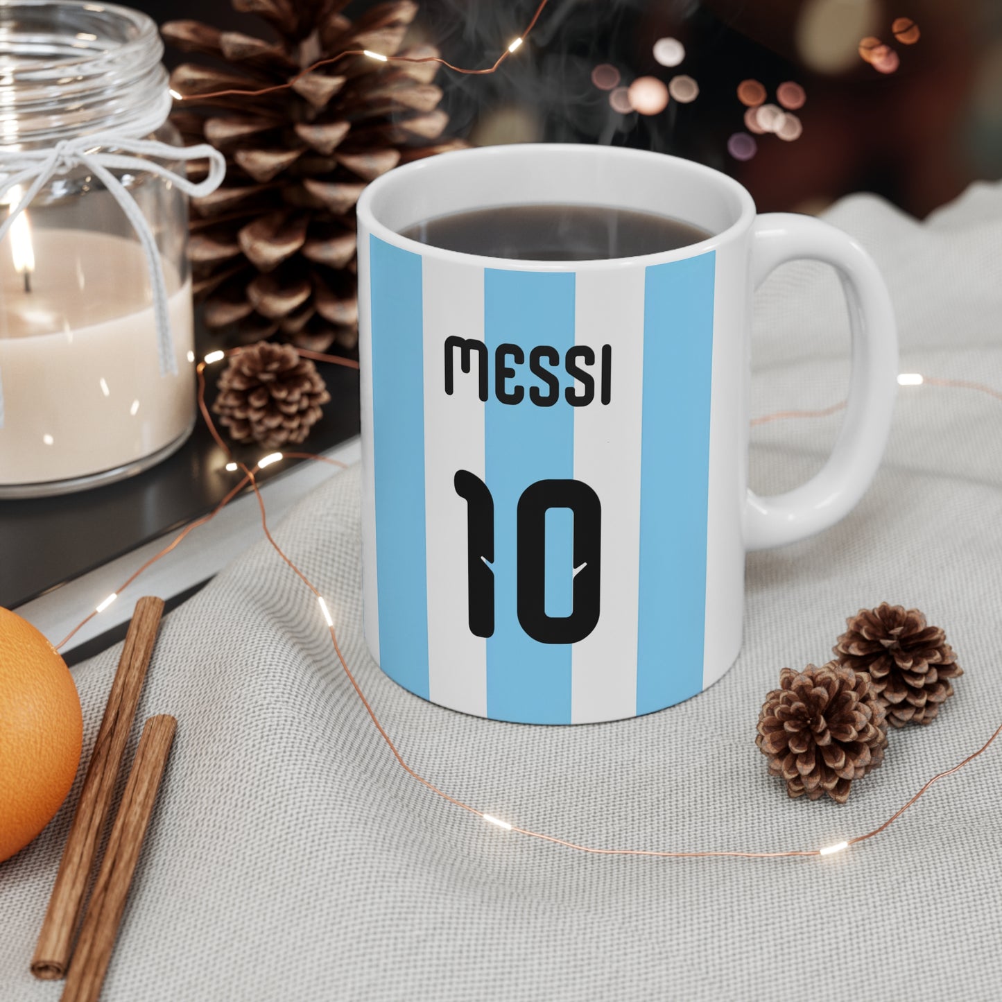 Argentina Football AFA Crest Mug — Blue White Striped 11oz Soccer Coffee Cup