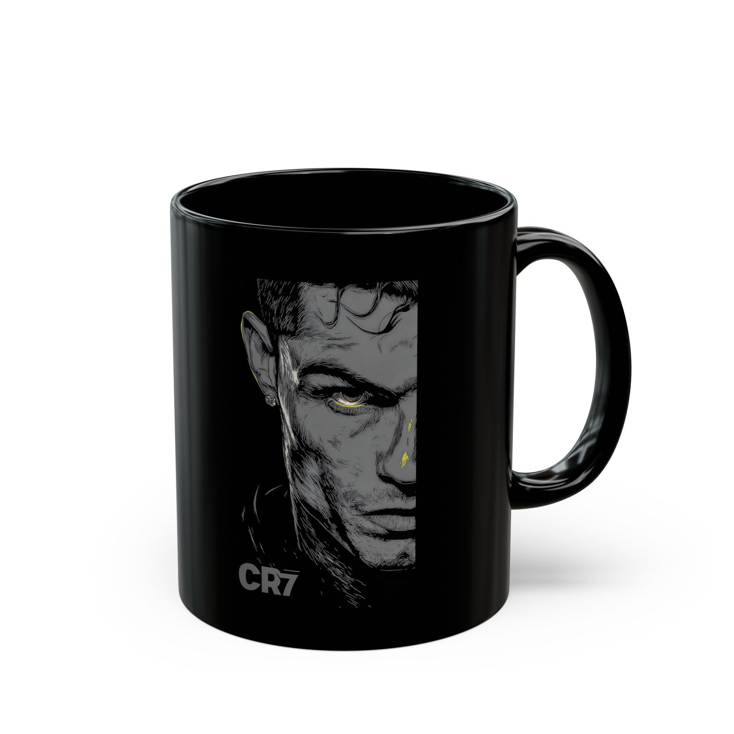 CR7 Ronaldo Black Ceramic Mug – Portrait Coffee Cup (11oz/15oz)