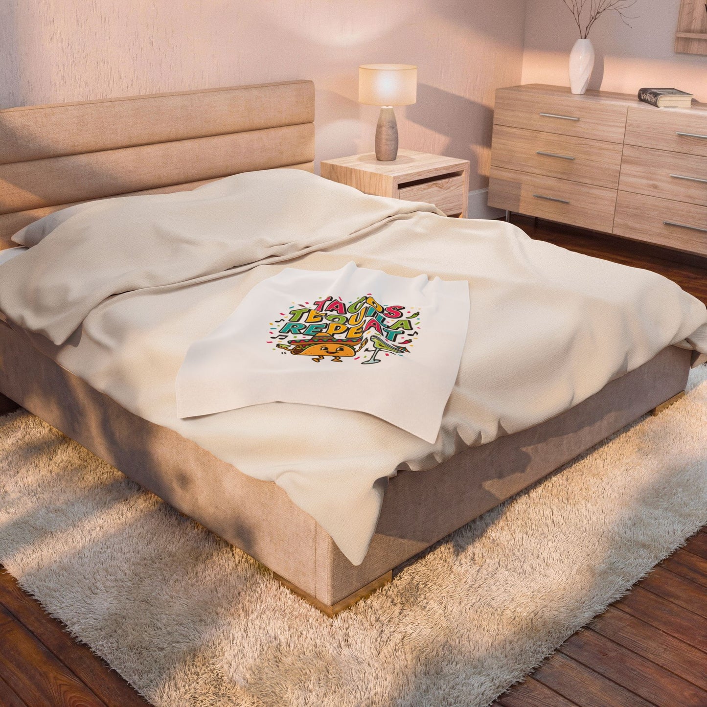 Tacos Tequila Repeat Velveteen Blanket | Cinco de Mayo fiesta humor
