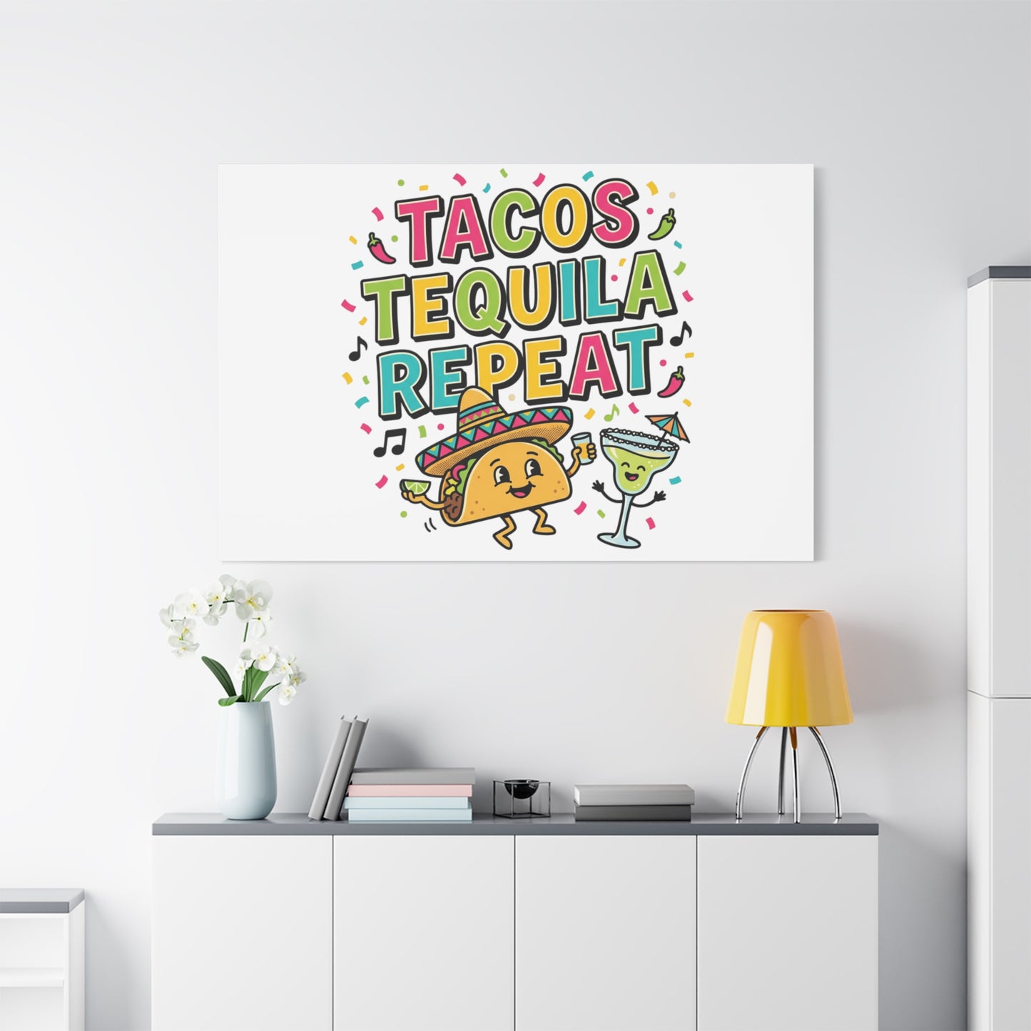 Tacos Tequila Repeat Canvas | Cinco de Mayo party wall art