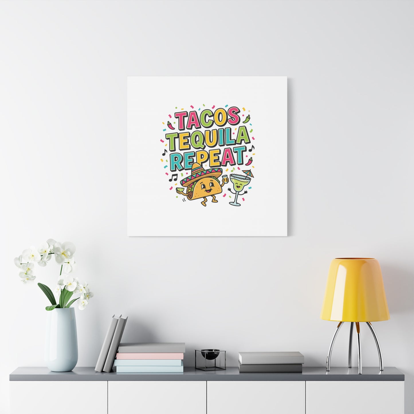 Tacos Tequila Repeat Canvas | Cinco de Mayo party wall art