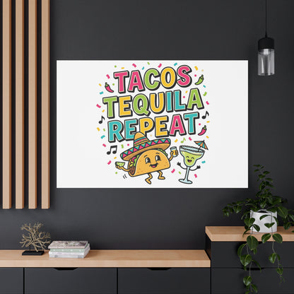 Tacos Tequila Repeat Canvas | Cinco de Mayo party wall art