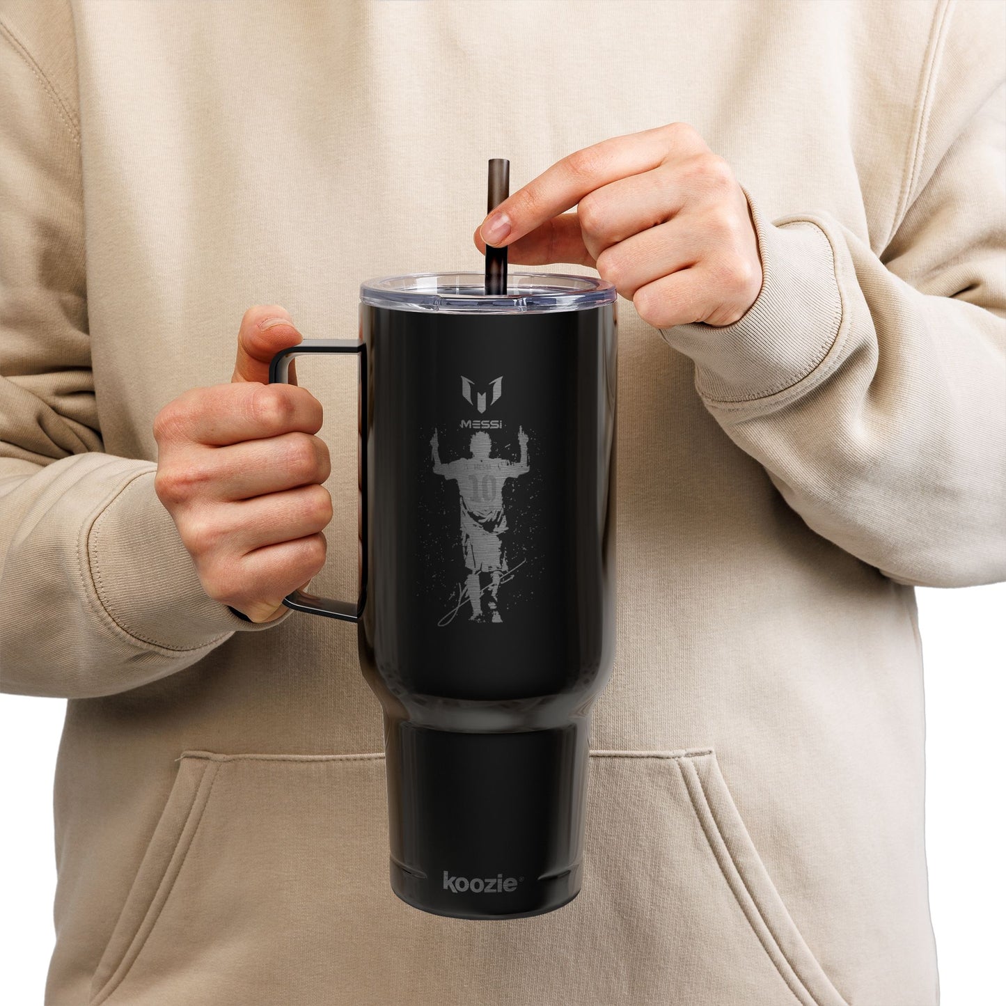 40oz Engraved Sports Tumbler — Soccer Player Silhouette Stainless Travel Mug with Lid & Straw