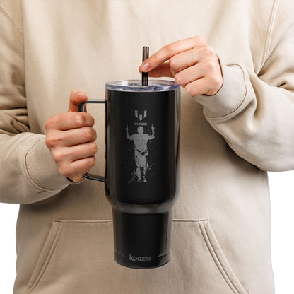 40oz Engraved Sports Tumbler — Soccer Player Silhouette Stainless Travel Mug with Lid & Straw
