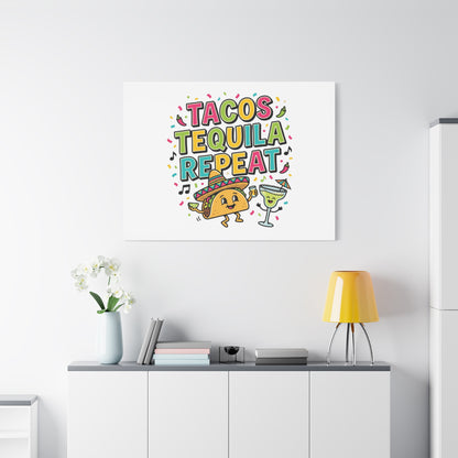 Tacos Tequila Repeat Canvas | Cinco de Mayo party wall art