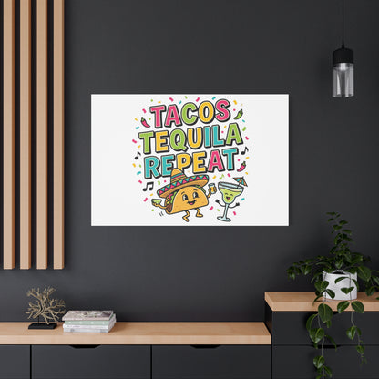 Tacos Tequila Repeat Canvas | Cinco de Mayo party wall art