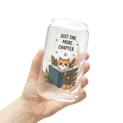 16oz Glass Sipper - "Just One More Chapter" Reading Cat Design