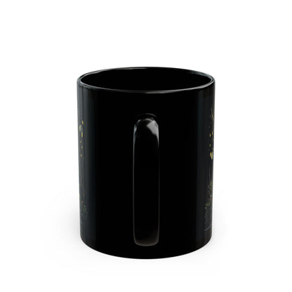 Enchanted Moonlit Gate Black Mug — Fantasy Forest Coffee Cup (11oz/15oz)