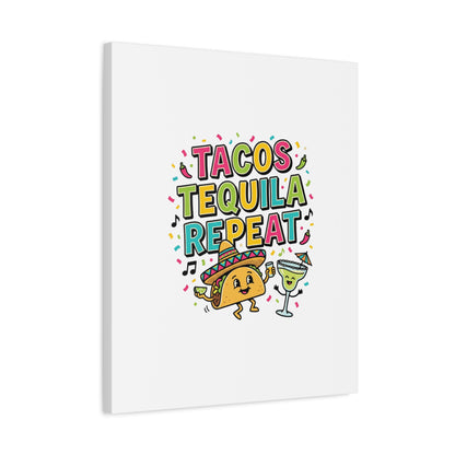 Tacos Tequila Repeat Canvas | Cinco de Mayo party wall art