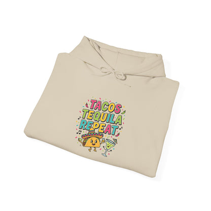 Tacos Tequila Repeat Hoodie | Cinco de Mayo taco shirt, margarita party sweatshirt