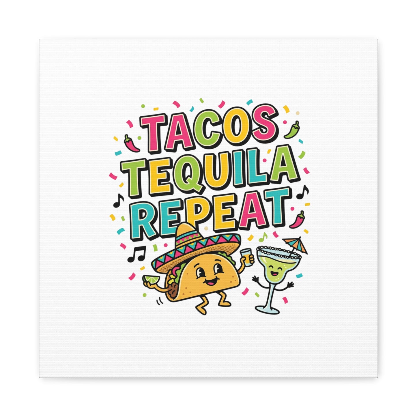 Tacos Tequila Repeat Canvas | Cinco de Mayo party wall art