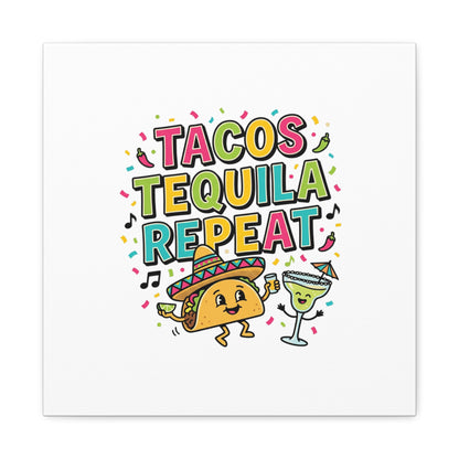 Tacos Tequila Repeat Canvas | Cinco de Mayo party wall art