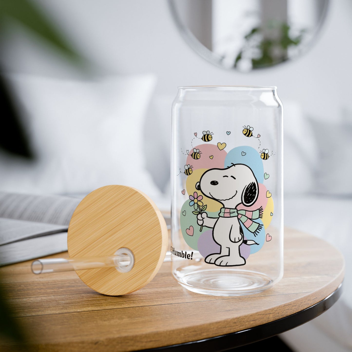 🐝 Bee Humble – Snoopy Sipper Glass (Cute & Aesthetic Edition)