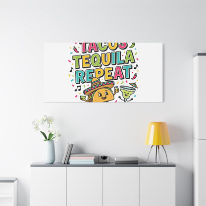 Tacos Tequila Repeat Canvas | Cinco de Mayo party wall art