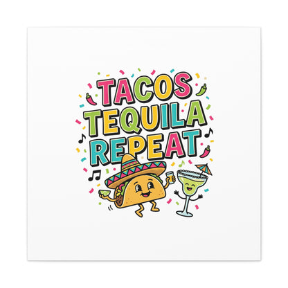 Tacos Tequila Repeat Canvas | Cinco de Mayo party wall art