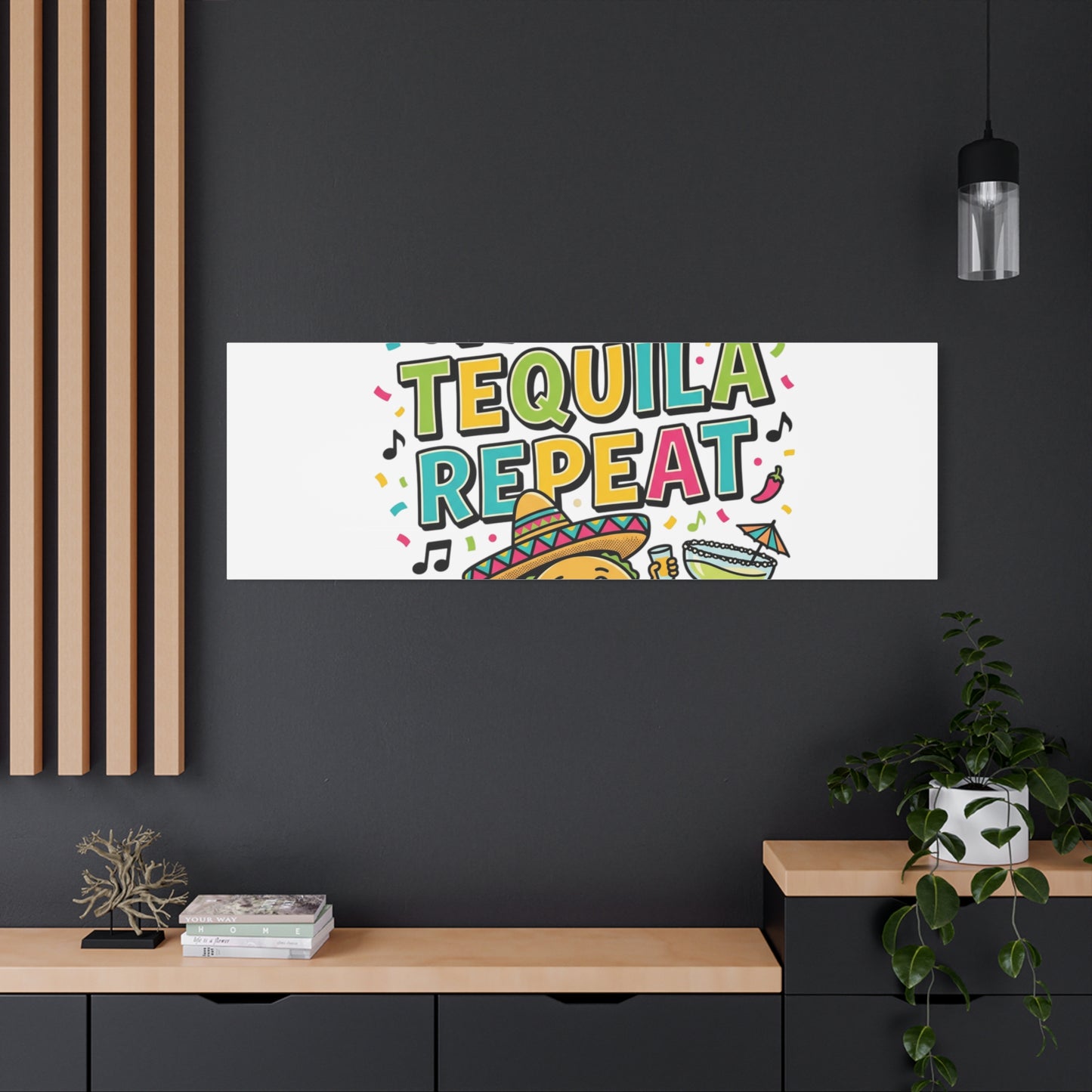Tacos Tequila Repeat Canvas | Cinco de Mayo party wall art