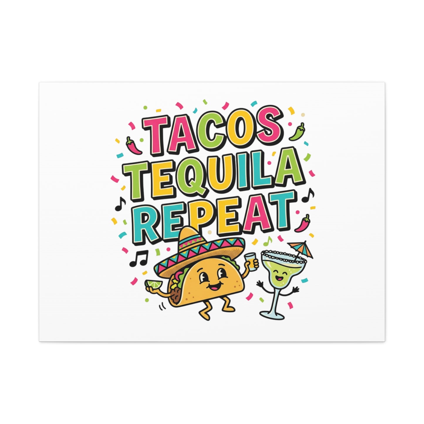 Tacos Tequila Repeat Canvas | Cinco de Mayo party wall art