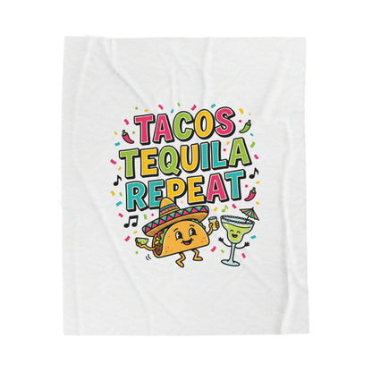 Tacos Tequila Repeat Velveteen Blanket | Cinco de Mayo fiesta humor