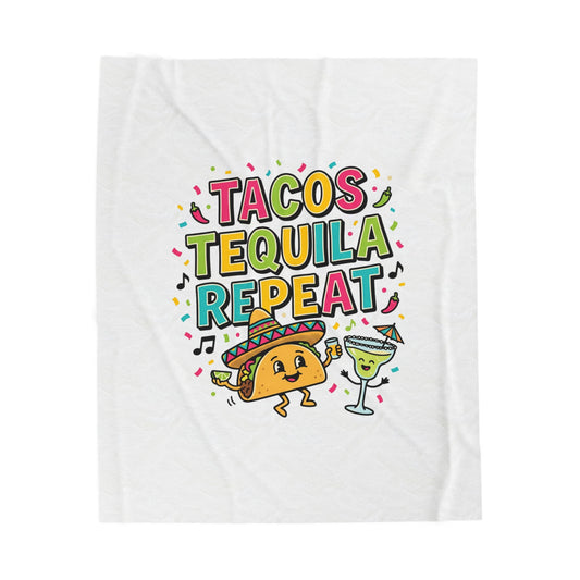 Tacos Tequila Repeat Velveteen Blanket | Cinco de Mayo fiesta humor
