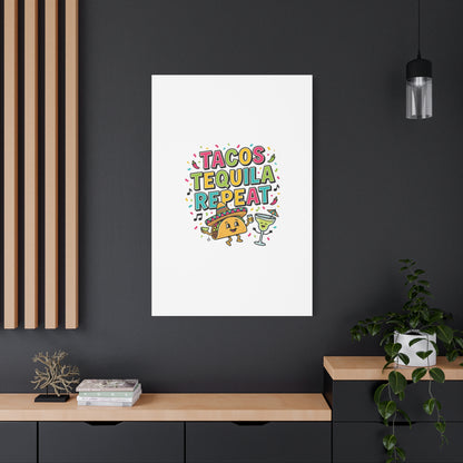 Tacos Tequila Repeat Canvas | Cinco de Mayo party wall art