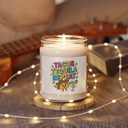 Tacos Tequila Repeat Candle | Cinco de Mayo, Fiesta Humor Soy Candle