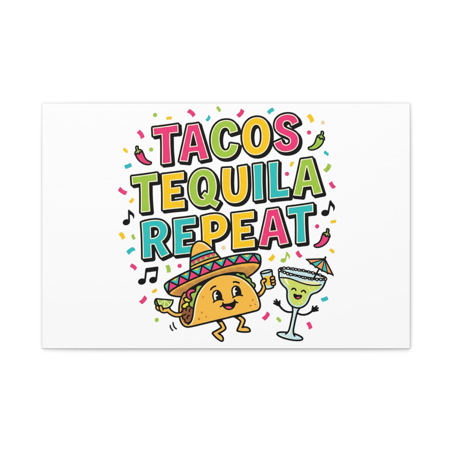 Tacos Tequila Repeat Canvas | Cinco de Mayo party wall art