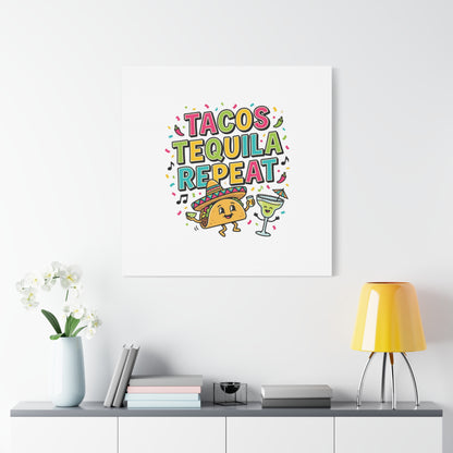 Tacos Tequila Repeat Canvas | Cinco de Mayo party wall art