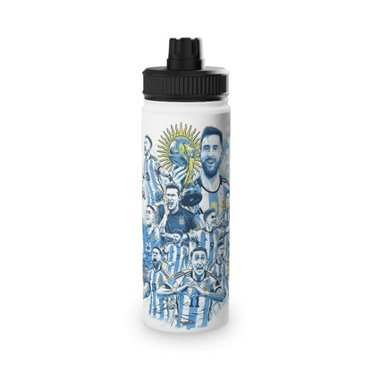 Argentina Soccer Water Bottle — Lionel Messi & National Team Illustration, Stainless Steel Sports Lid