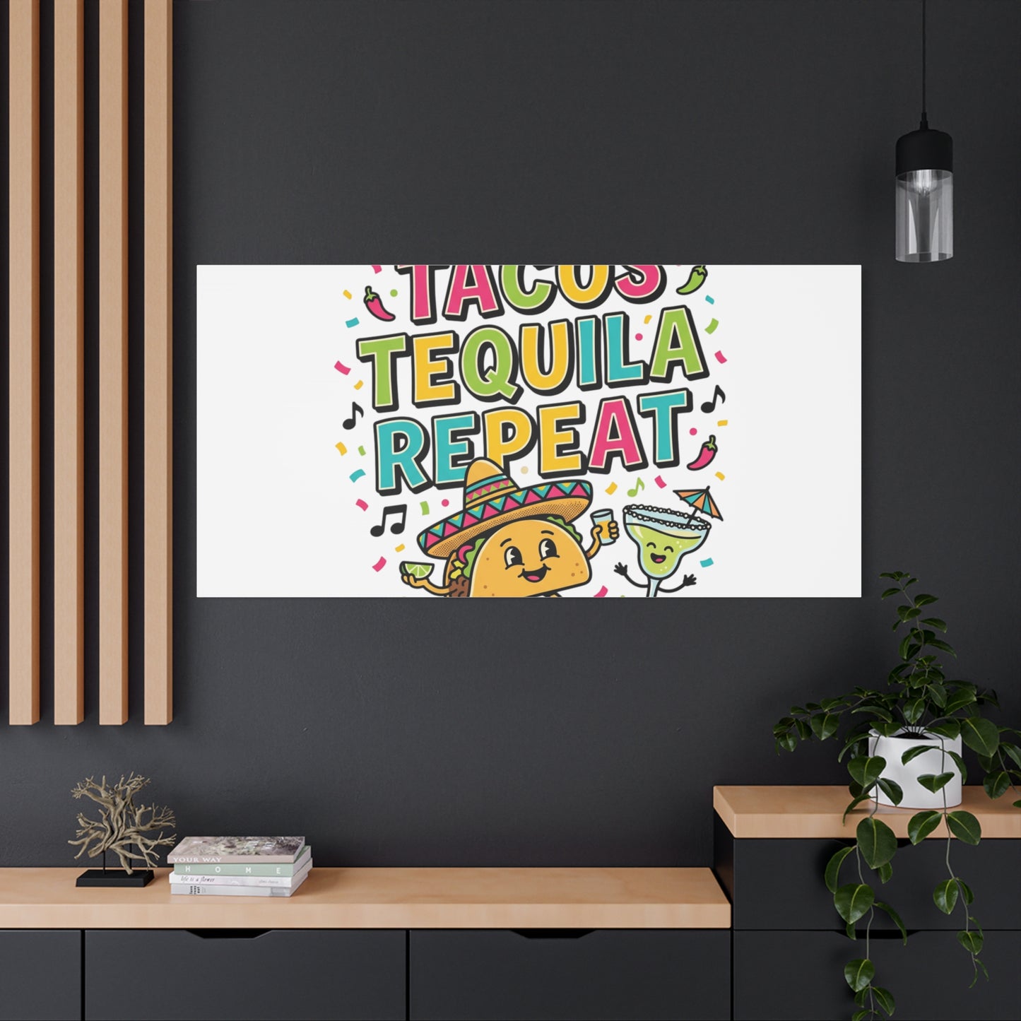 Tacos Tequila Repeat Canvas | Cinco de Mayo party wall art