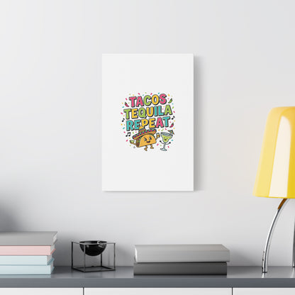 Tacos Tequila Repeat Canvas | Cinco de Mayo party wall art