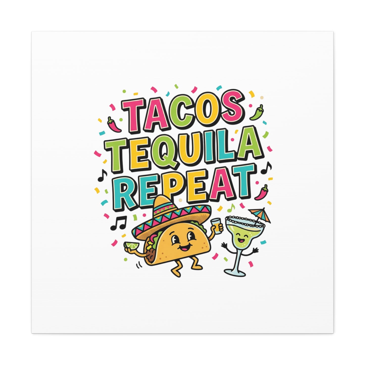 Tacos Tequila Repeat Canvas | Cinco de Mayo party wall art
