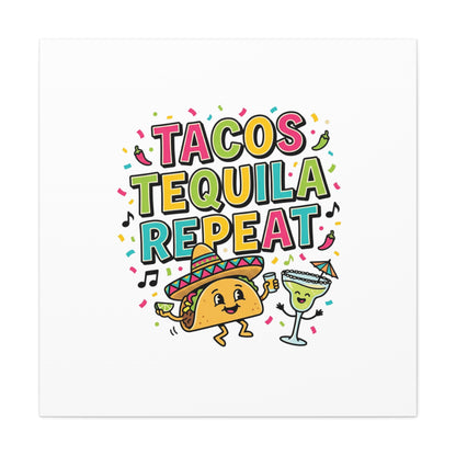 Tacos Tequila Repeat Canvas | Cinco de Mayo party wall art