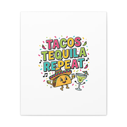 Tacos Tequila Repeat Canvas | Cinco de Mayo party wall art