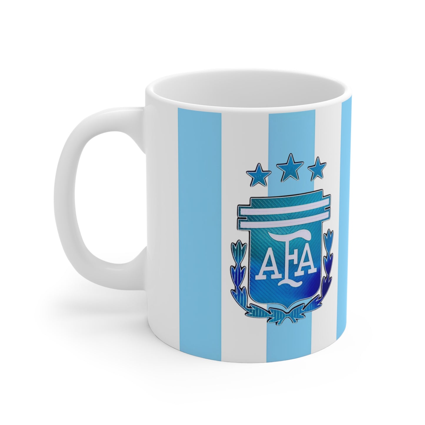 Argentina Football AFA Crest Mug — Blue White Striped 11oz Soccer Coffee Cup