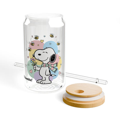🐝 Bee Humble – Snoopy Sipper Glass (Cute & Aesthetic Edition)