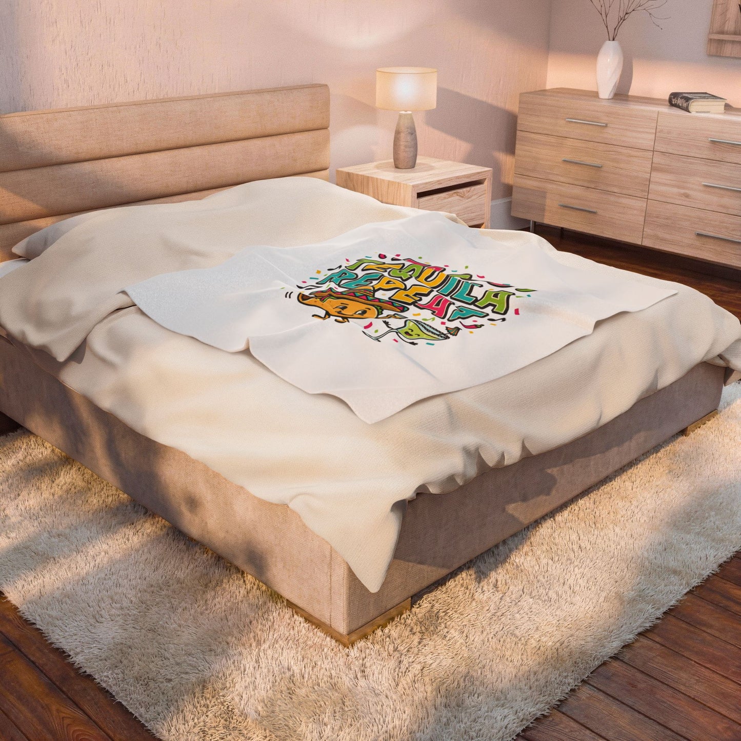 Tacos Tequila Repeat Velveteen Blanket | Cinco de Mayo fiesta humor