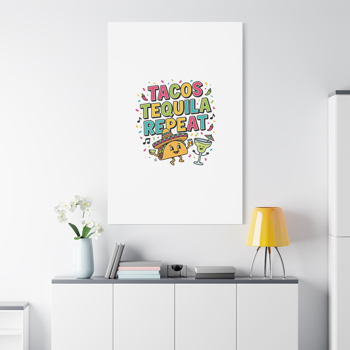 Tacos Tequila Repeat Canvas | Cinco de Mayo party wall art