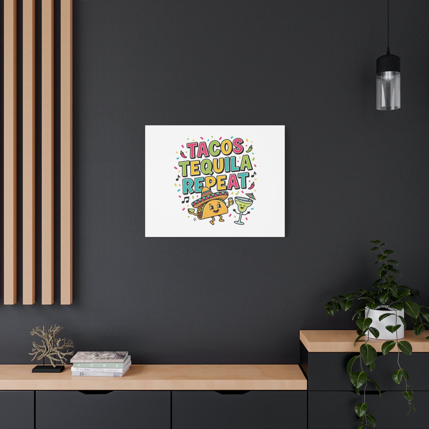Tacos Tequila Repeat Canvas | Cinco de Mayo party wall art