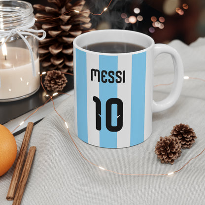 Argentina Football AFA Crest Mug — Blue White Striped 11oz Soccer Coffee Cup