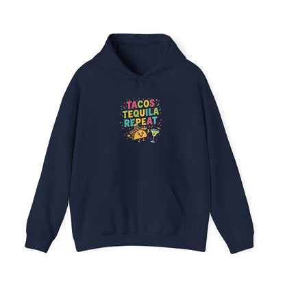 Tacos Tequila Repeat Hoodie | Cinco de Mayo taco shirt, margarita party sweatshirt