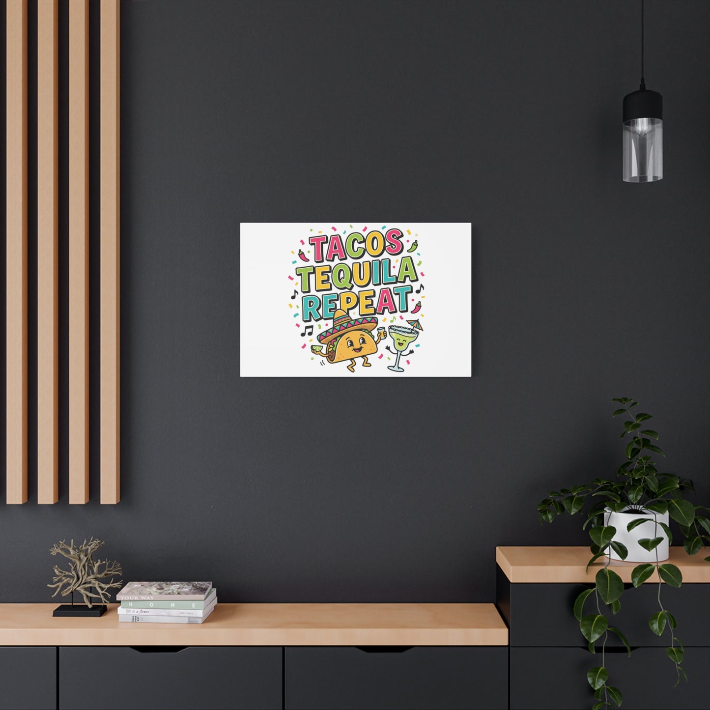 Tacos Tequila Repeat Canvas | Cinco de Mayo party wall art