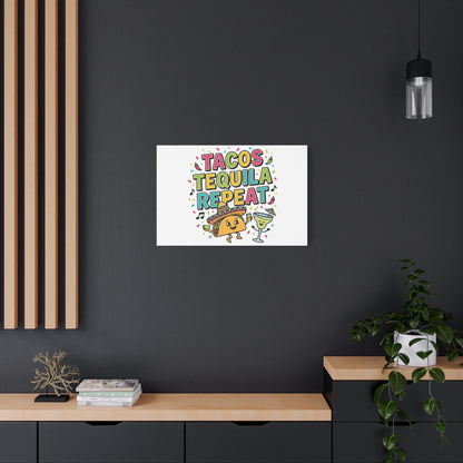 Tacos Tequila Repeat Canvas | Cinco de Mayo party wall art