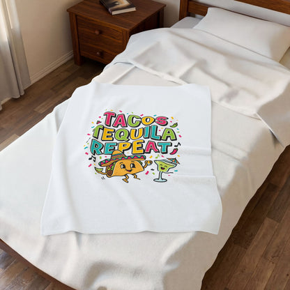 Tacos Tequila Repeat Velveteen Blanket | Cinco de Mayo fiesta humor