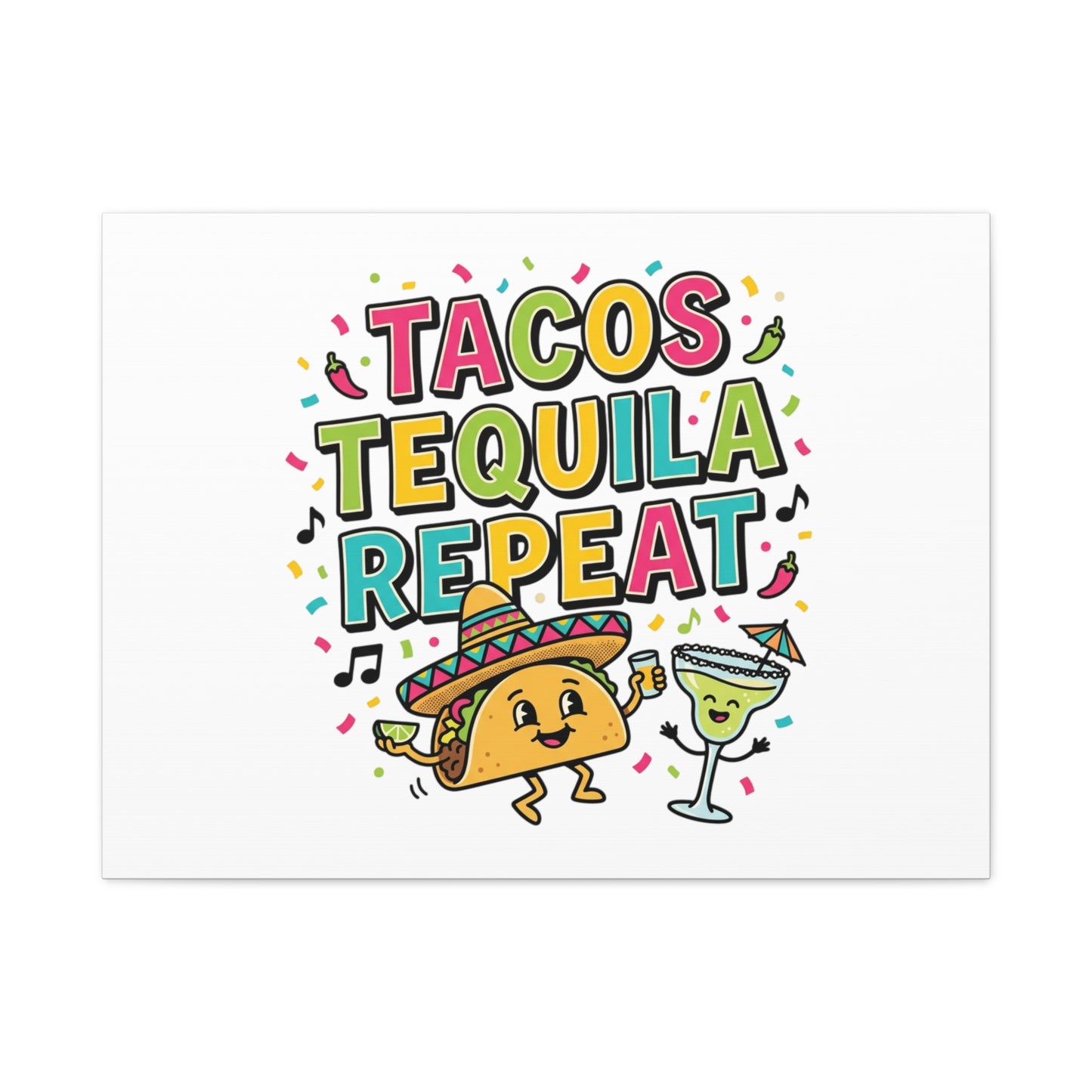 Tacos Tequila Repeat Canvas | Cinco de Mayo party wall art