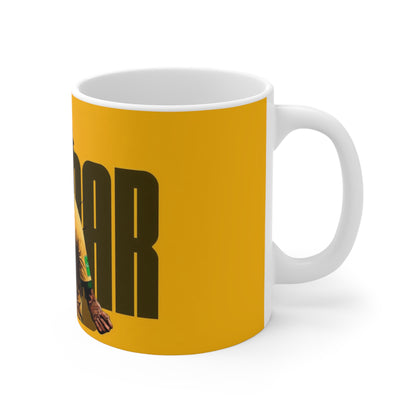 Yellow Soccer Player Graphic Mug — Energetic Football Fan Gift