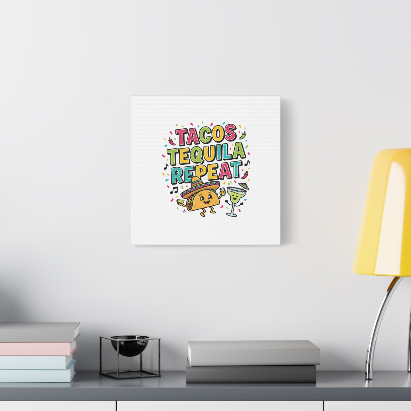 Tacos Tequila Repeat Canvas | Cinco de Mayo party wall art