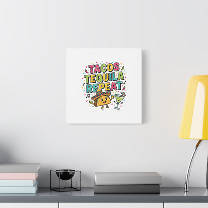 Tacos Tequila Repeat Canvas | Cinco de Mayo party wall art