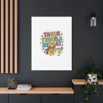 Tacos Tequila Repeat Canvas | Cinco de Mayo party wall art