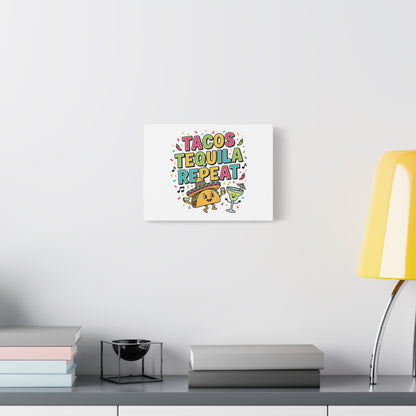 Tacos Tequila Repeat Canvas | Cinco de Mayo party wall art
