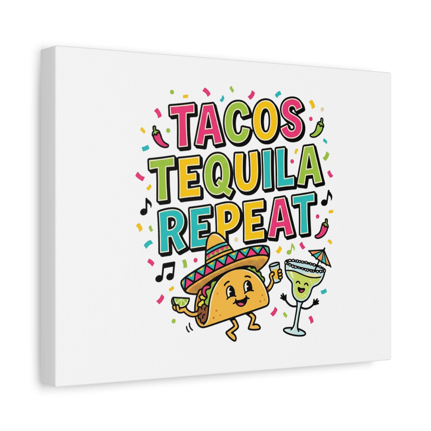 Tacos Tequila Repeat Canvas | Cinco de Mayo party wall art